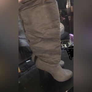 Gray Knee High- High Heel Boots